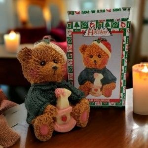 World Bazaars Holiday Collection Bear Figurine with Original Box Seasonal Decor